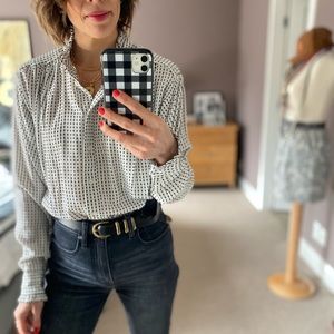 Loft black & white blouse with ruffle collar and cuffs. Excellent condition.